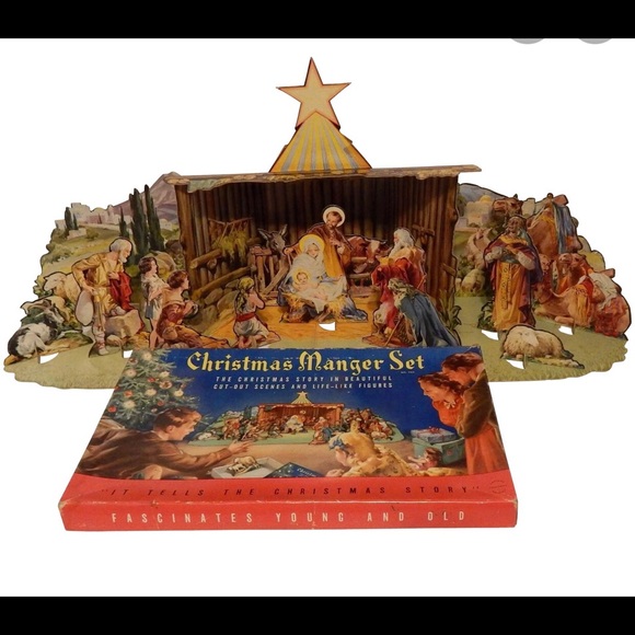 CHRISTMAS MANAGER SET retro cut out cardboard NEW - Picture 12 of 16